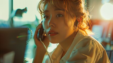 A woman having a telephone conversation