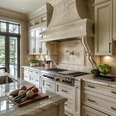 Elegant Beige Kitchen Blueprint with Ceramic Details: Stylish and Modern Kitchen Design