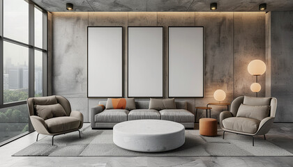 Modern meeting lounge with chic decor with empty frame