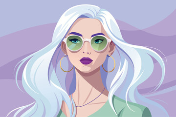 Illustration of beautiful blonde fashionable girl with sunglasses and hoop earrings