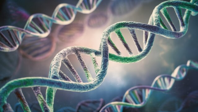 A close up of a dna strand with many strands, AI