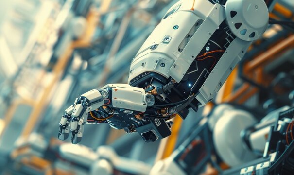 A robot arm assembling a complex piece of machinery, its movements precise and efficient