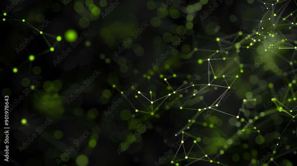 Poster illustration of a green network with connections and nodes on a dark background, symbolizing data an