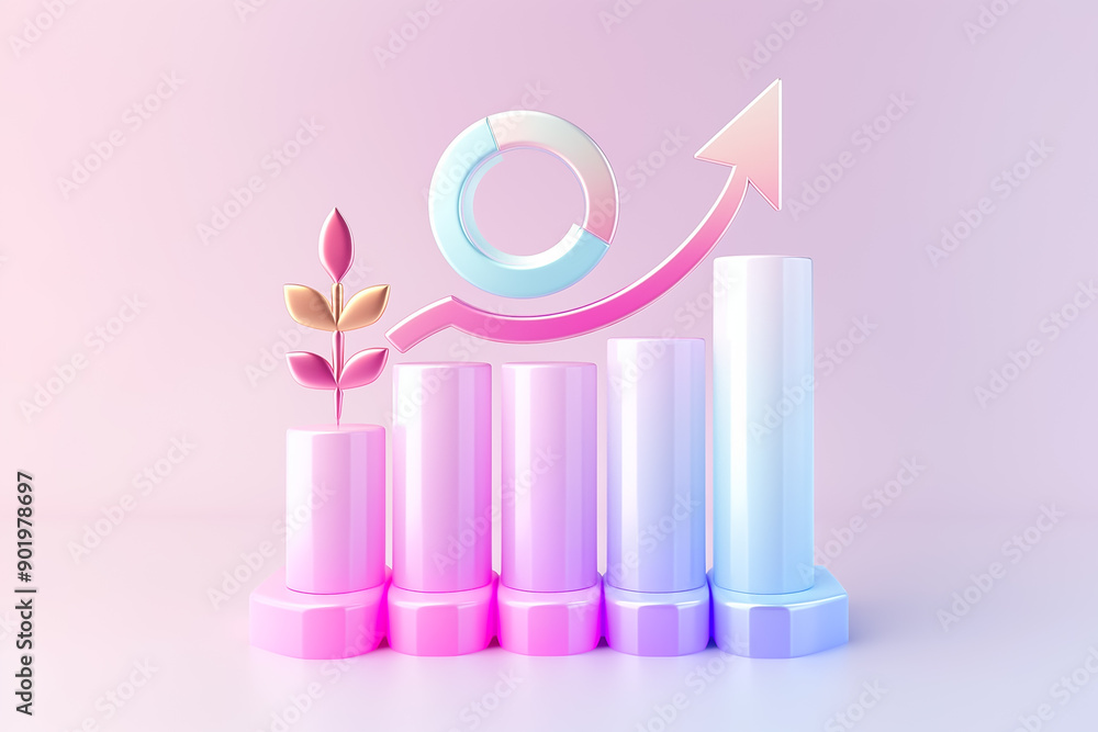 Poster stylish growth chart featuring plant elements combined with modern graphical elements, creating a be