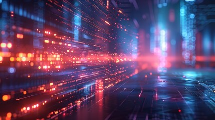 Digital information is flowing in cyberspace through fiber optic cables