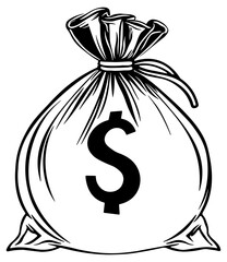 black silhouette of a bag with money without background