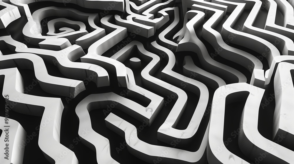 Aufkleber intricately designed black and white maze pattern with fluid lines and shapes