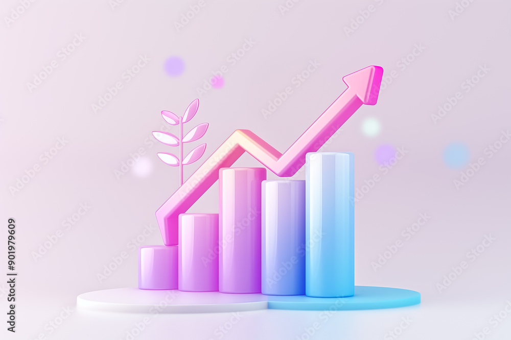 Poster dynamic growth chart a visually engaging and colorful 3d bar graph that showcases an impressive upwa