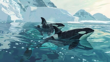 Obraz premium Orcas swimming in the Arctic waters 