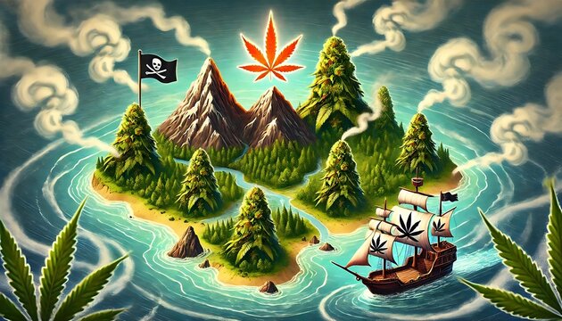 420 cannabis themed pirate treasure map island