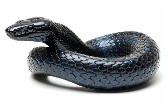 Black mamba snake curled up showing blue scales