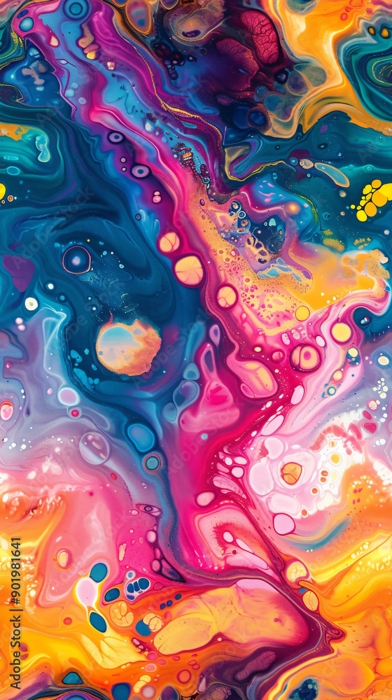Poster abstract image of colorful paints mixing and swirling together