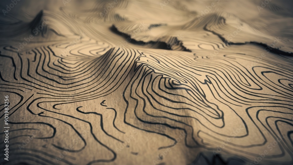 Poster a close up of a map with wavy lines on it, ai