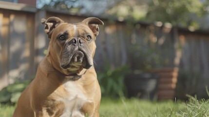 Fototapeta premium English Bulldog in a backyard