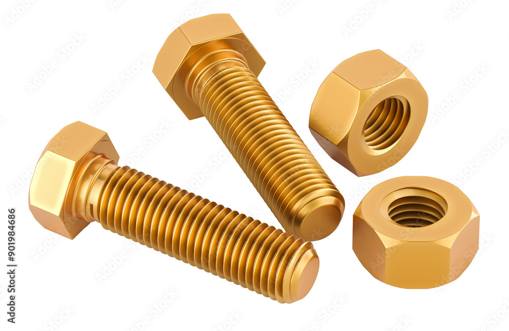 Aufkleber copper bolts with nuts, 3d rendering isolated on transparent background