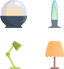 Vector illustration of various stylish lamps and light bulbs for interior design graphics