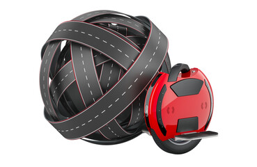 Electric unicycle with roads knot. 3D rendering isolated on transparent background © alexlmx