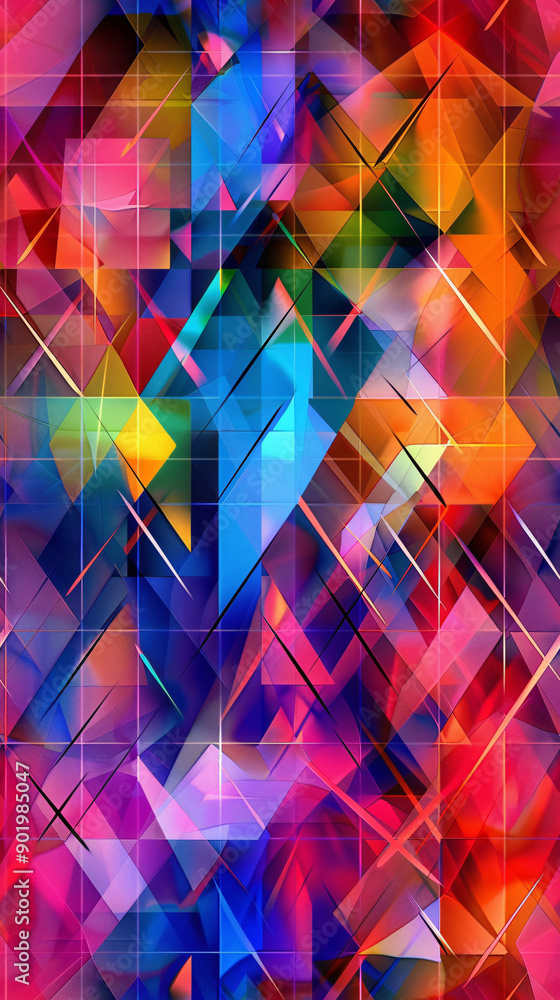 Aufkleber geometric shapes are forming a colorful seamless pattern, shining with vivid colors