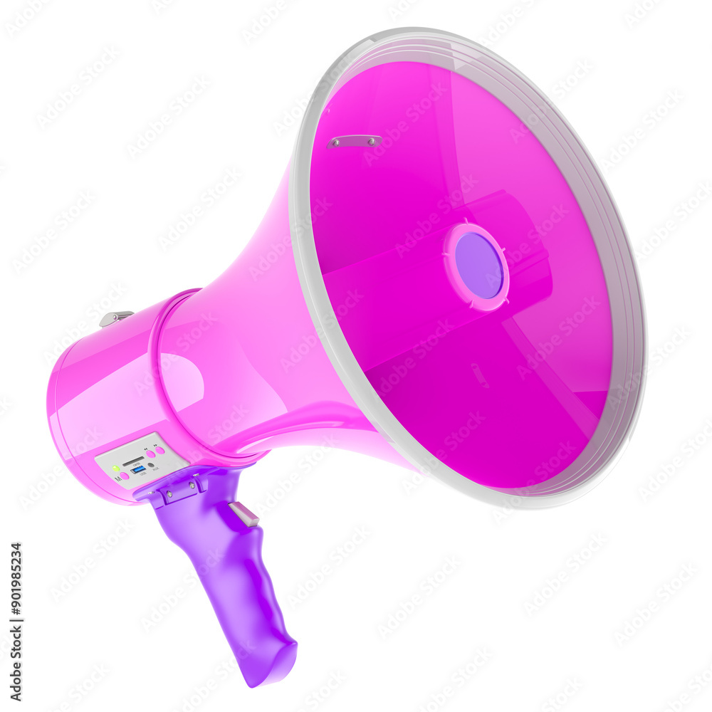 Poster pink megaphone, 3d rendering isolated on transparent background