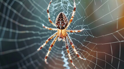 Macro shot of a spider weaving its web.