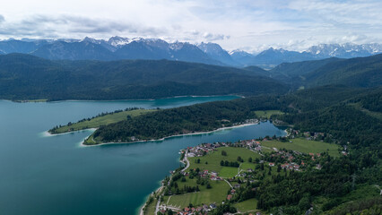 Breathtaking Aerial View of Mountains and Lakes in Bavaria During Clear Day
