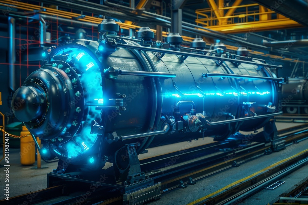 Poster high tech machinery with digital interface representing advanced industrial technology and innovatio