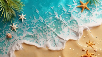 Summer Sale Banner with Beach Waves Background