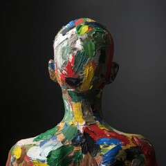 Colorful Abstract Body Painting Showcasing Artistic Expression in a Studio Setting