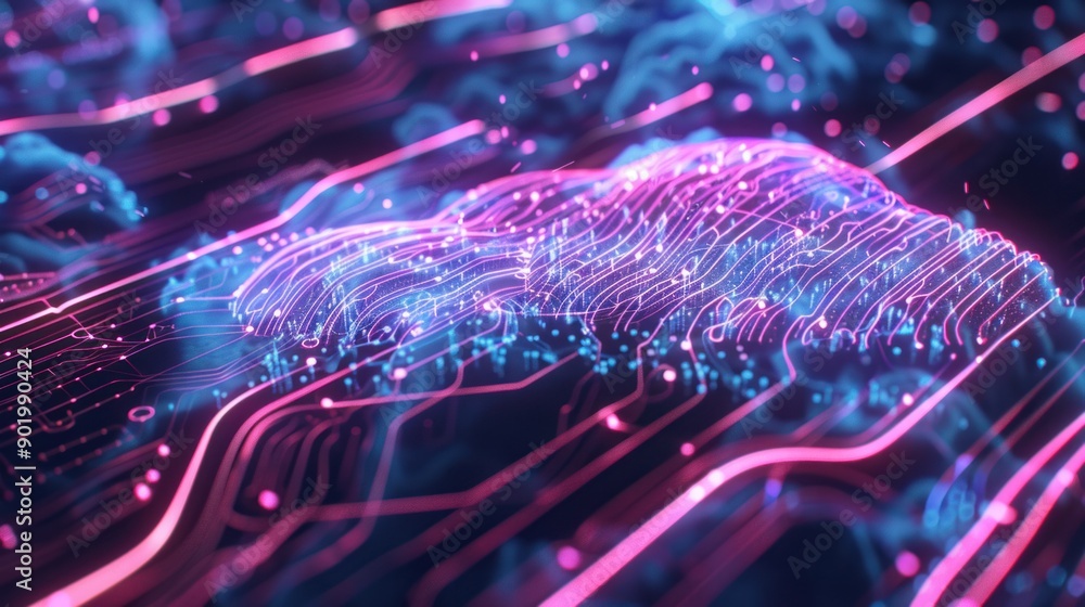 Poster abstract digital network with glowing lines