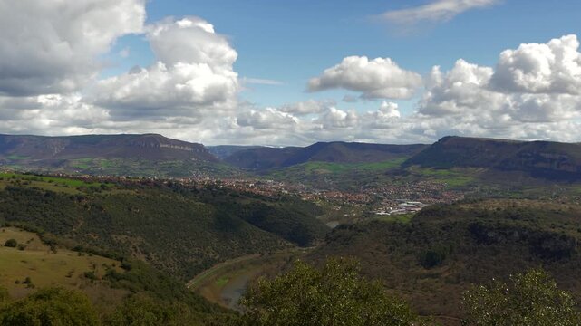 Viaduc de Millau. Bridge overview of the area near and blue sky