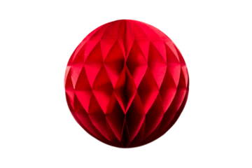 Red honeycomb  paper ball decoration isolated on transparent background