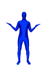 Mysterious blue man in blue costume on transparent background