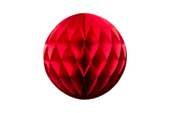Red honeycomb  paper ball decoration isolated on transparent background