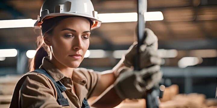 Woman bricklayer at a construction site.