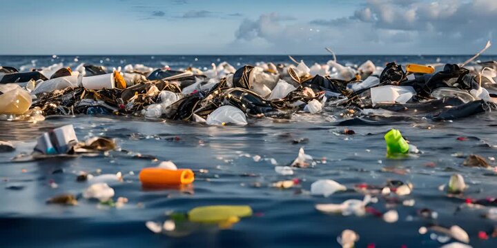Lots of garbage floating in the sea.