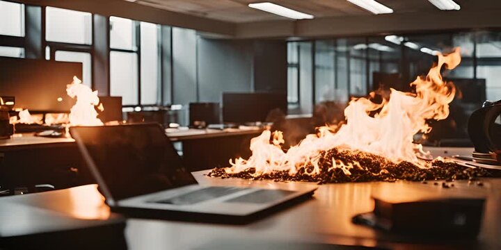 Fire in an office.
