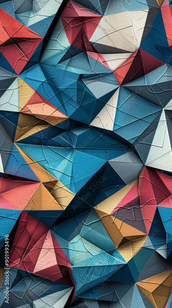 Poster creating a modern and abstract background with a seamless pattern of vibrant triangles