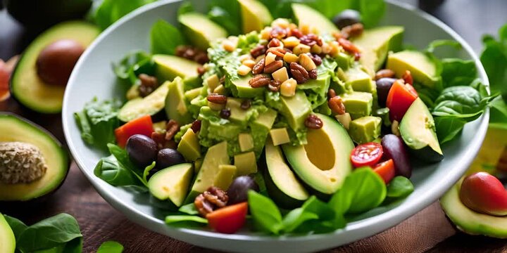 Fresh avocado salad in the garden.