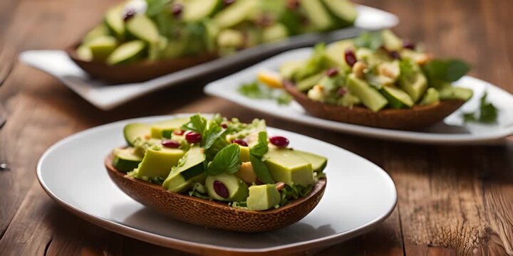 Fresh avocado salad in the garden.