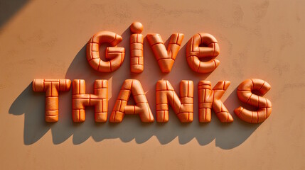Brick-style "Give Thanks" text on an orange background, ideal for Thanksgiving and rustic-themed designs