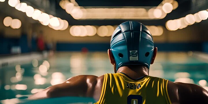 Back view of a water polo player.