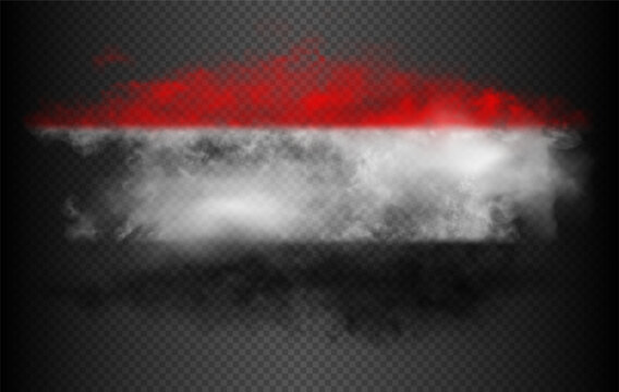 Smoke in a shape and colors of flag of Yemen. Beautiful vector realistic red, white, black fog cloud