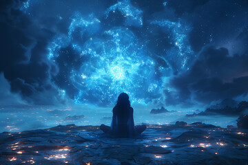 Fototapeta premium Shambhala, the awakening system, rooted in ancient spiritual traditions and modern mindfulness, guides individuals towards enlightenment through meditation and self-awareness. 