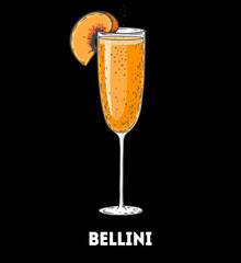 Bellini cocktail illustration. Hand drawn sketch. Vector illustration. Isolated object.
