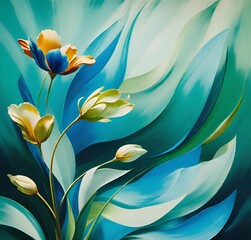 Fototapeta premium background of abstract flowers and leaves in green and blue shades