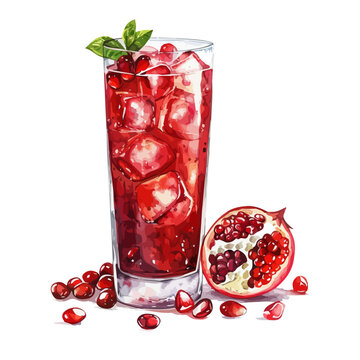 recommend clip art: Watercolor of a pomegranate juice, isolated on a white background, pomegranate juice vector