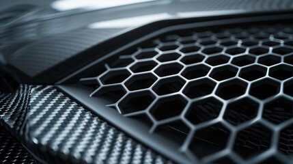 Close-Up of Hexagonal Carbon fiber Car Grill Design