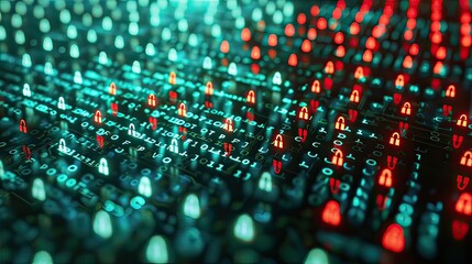 Fototapeta premium Binary Code Matrix in Red and Green Light