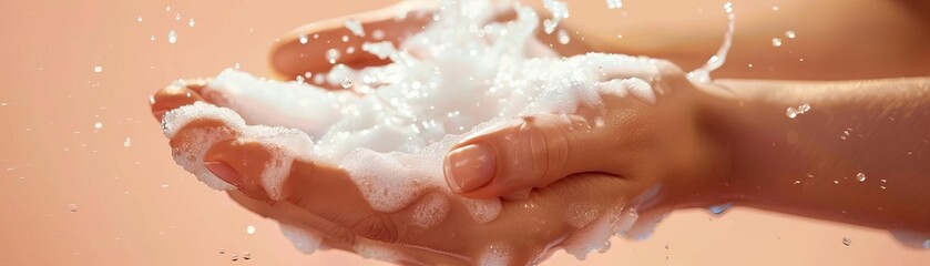 Fototapeta premium Close-up of hands applying body lotion, Beauty routine, Moisturizing and softening skin