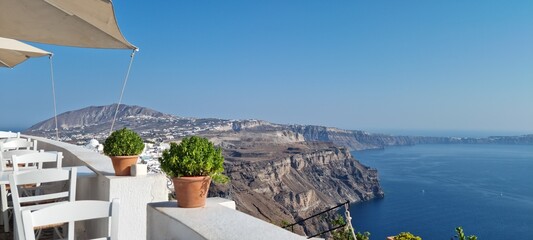 majestic view of Fira, santorini Greece, seen from hight above fira
